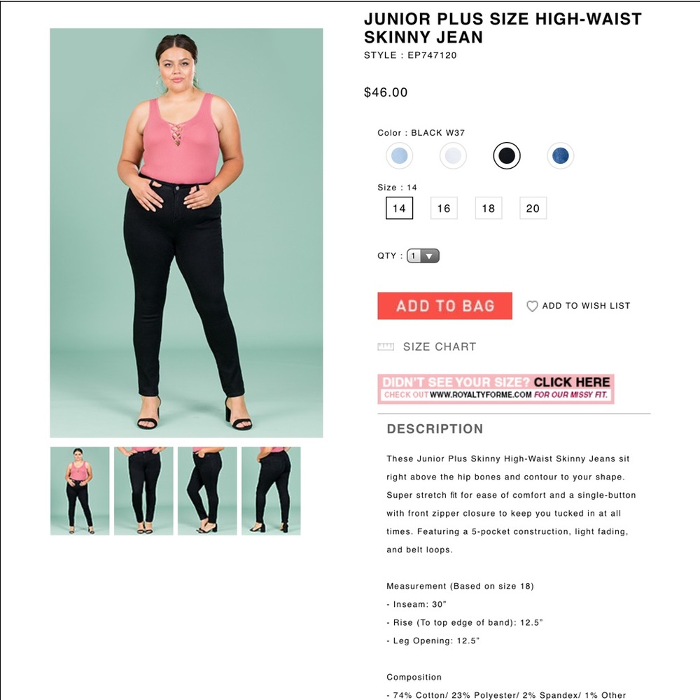Junior Plus Mid Rise Tummy TuckSlim Fit Skinny